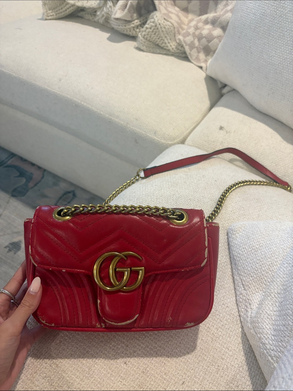Gucci Red Quilted GG Marmont Crossbody Bag